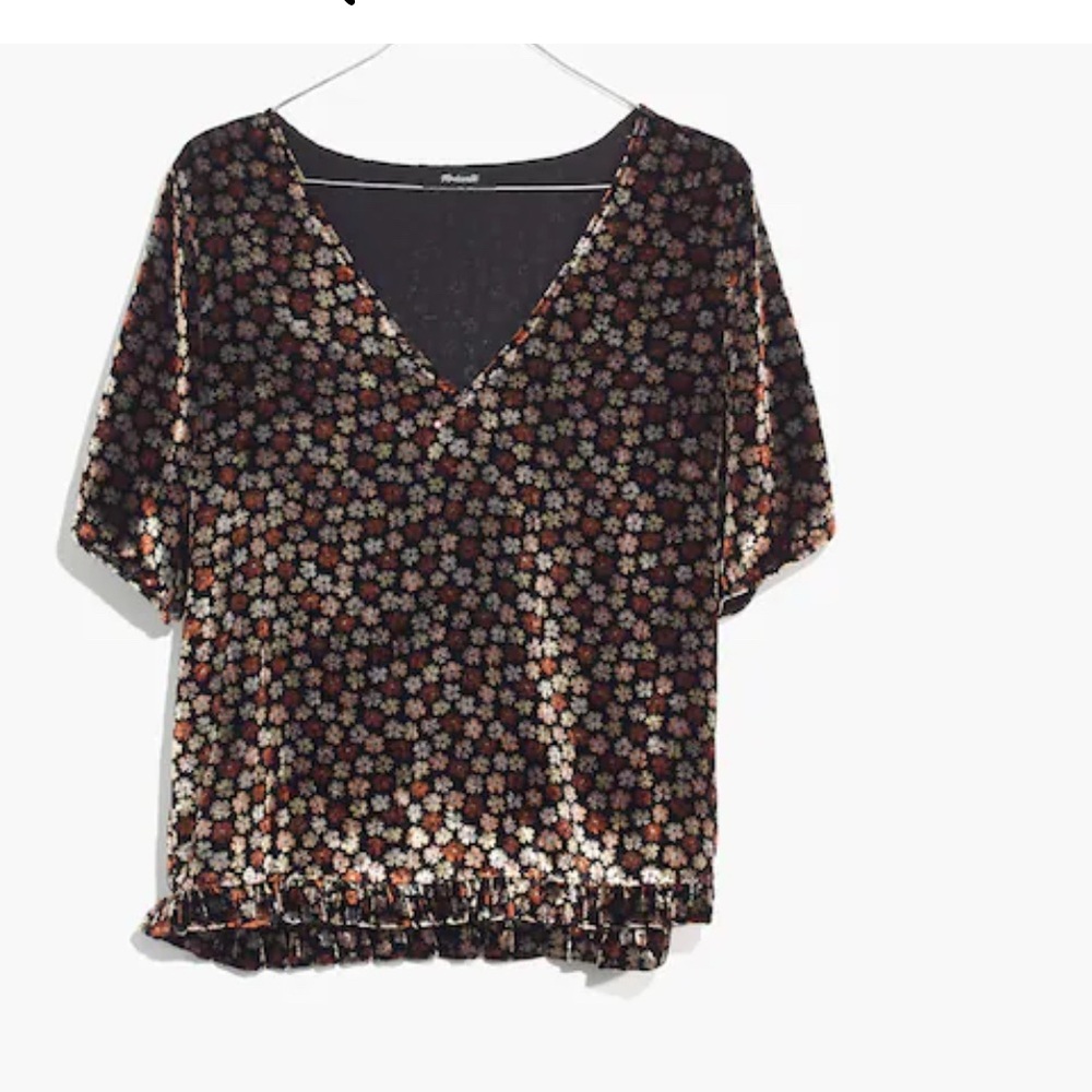 Madewell Velvet Tulip-Sleeve Ruffle Top